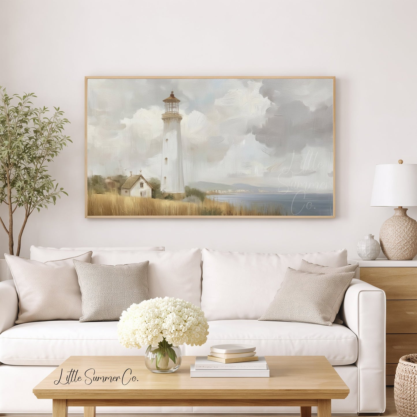 Coastal Lighthouse Frame TV Art displayed on a TV