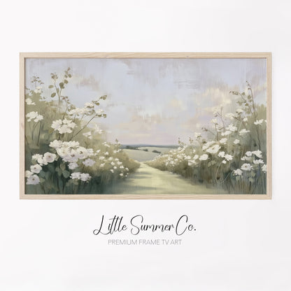 Flower Garden Path Frame TV Art displayed on a TV