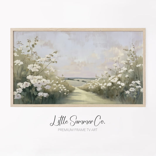 Flower Garden Path Frame TV Art displayed on a TV