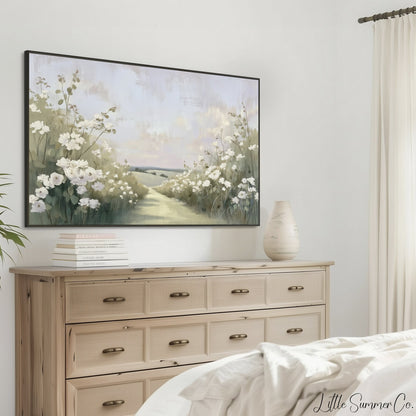Flower Garden Path Frame TV Art displayed on a TV