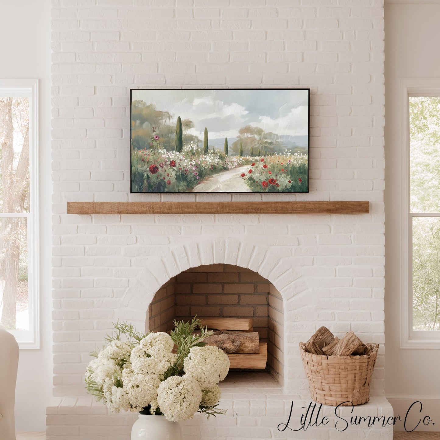 Garden Path Flowers Frame TV Art displayed on a TV