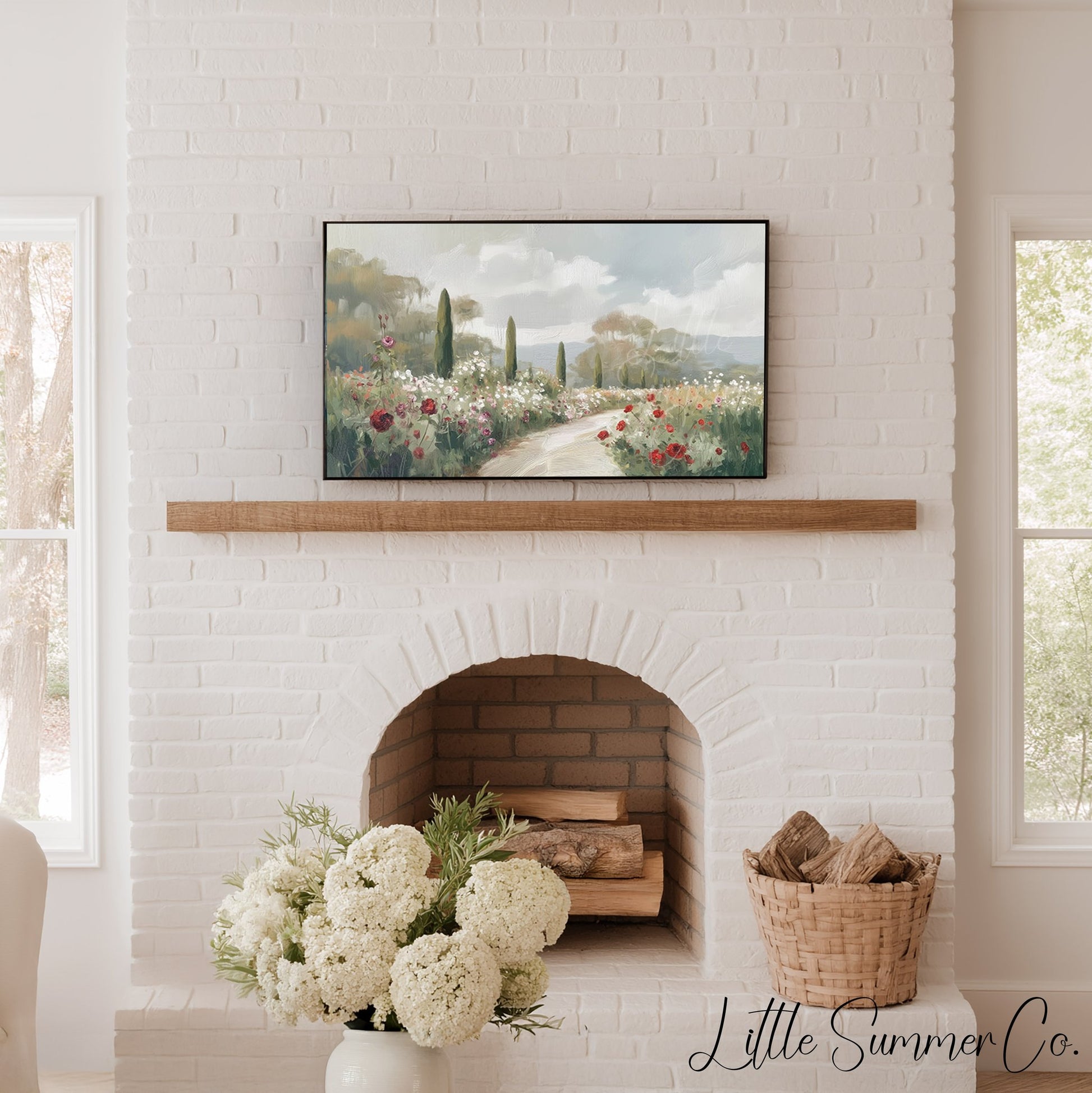 Garden Path Flowers Frame TV Art displayed on a TV