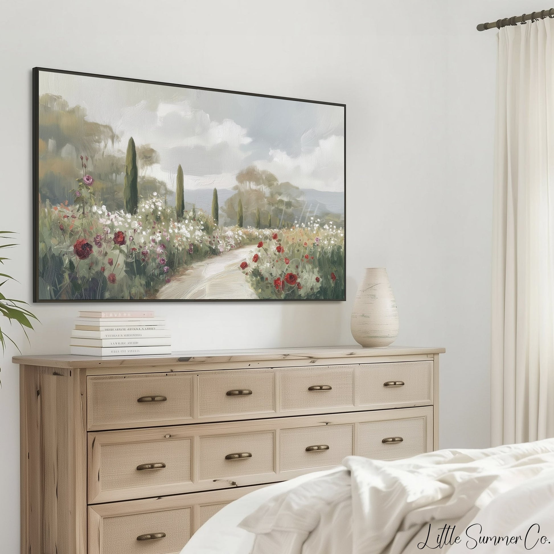 Garden Path Flowers Frame TV Art displayed on a TV