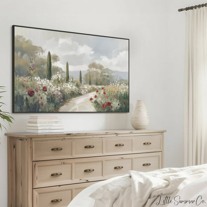 Garden Path Flowers Frame TV Art displayed on a TV