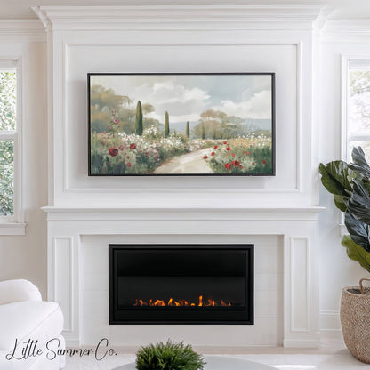 Garden Path Flowers Frame TV Art displayed on a TV