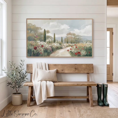 Garden Path Flowers Frame TV Art displayed on a TV