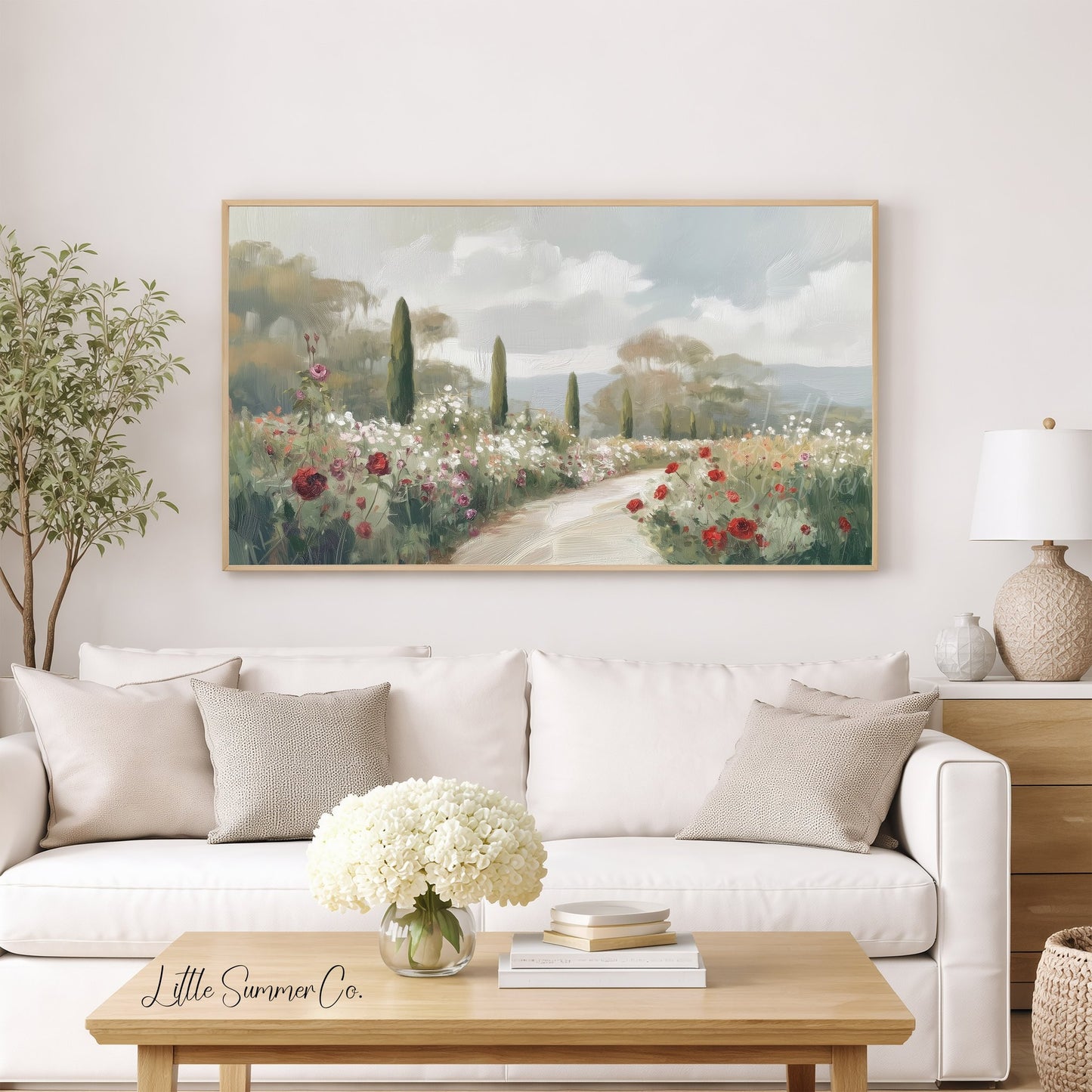 Garden Path Flowers Frame TV Art displayed on a TV