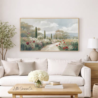 Garden Path Flowers Frame TV Art displayed on a TV