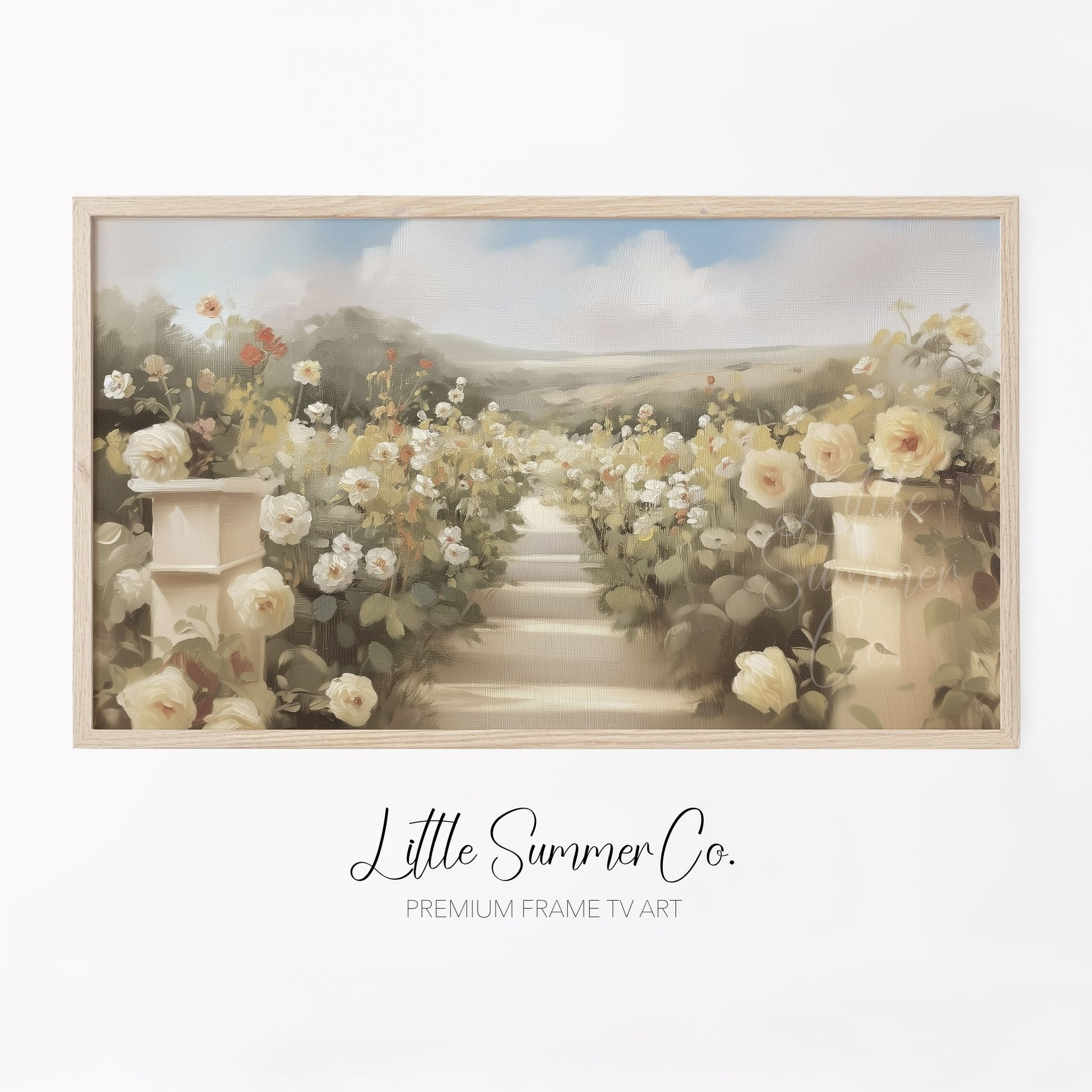 Rose Garden Path Frame TV Art displayed on a TV