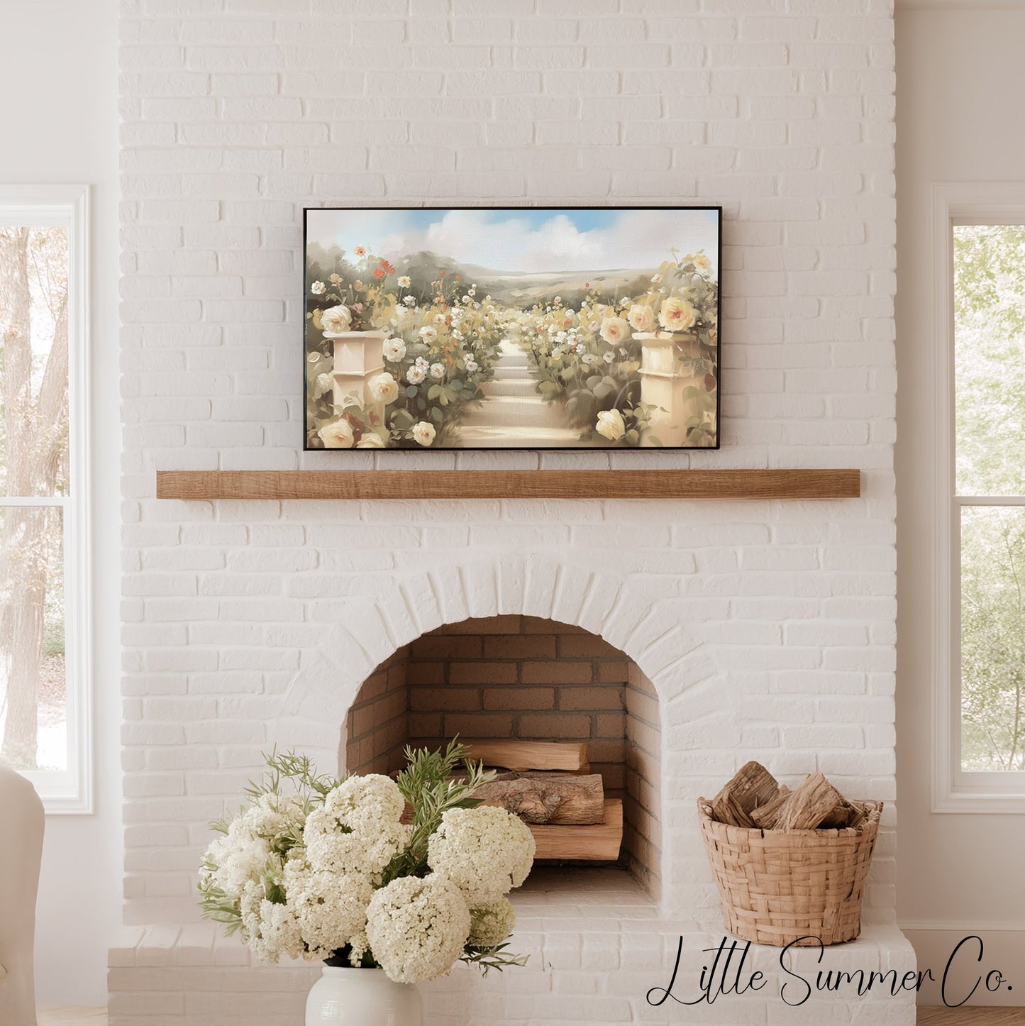Rose Garden Path Frame TV Art displayed on a TV