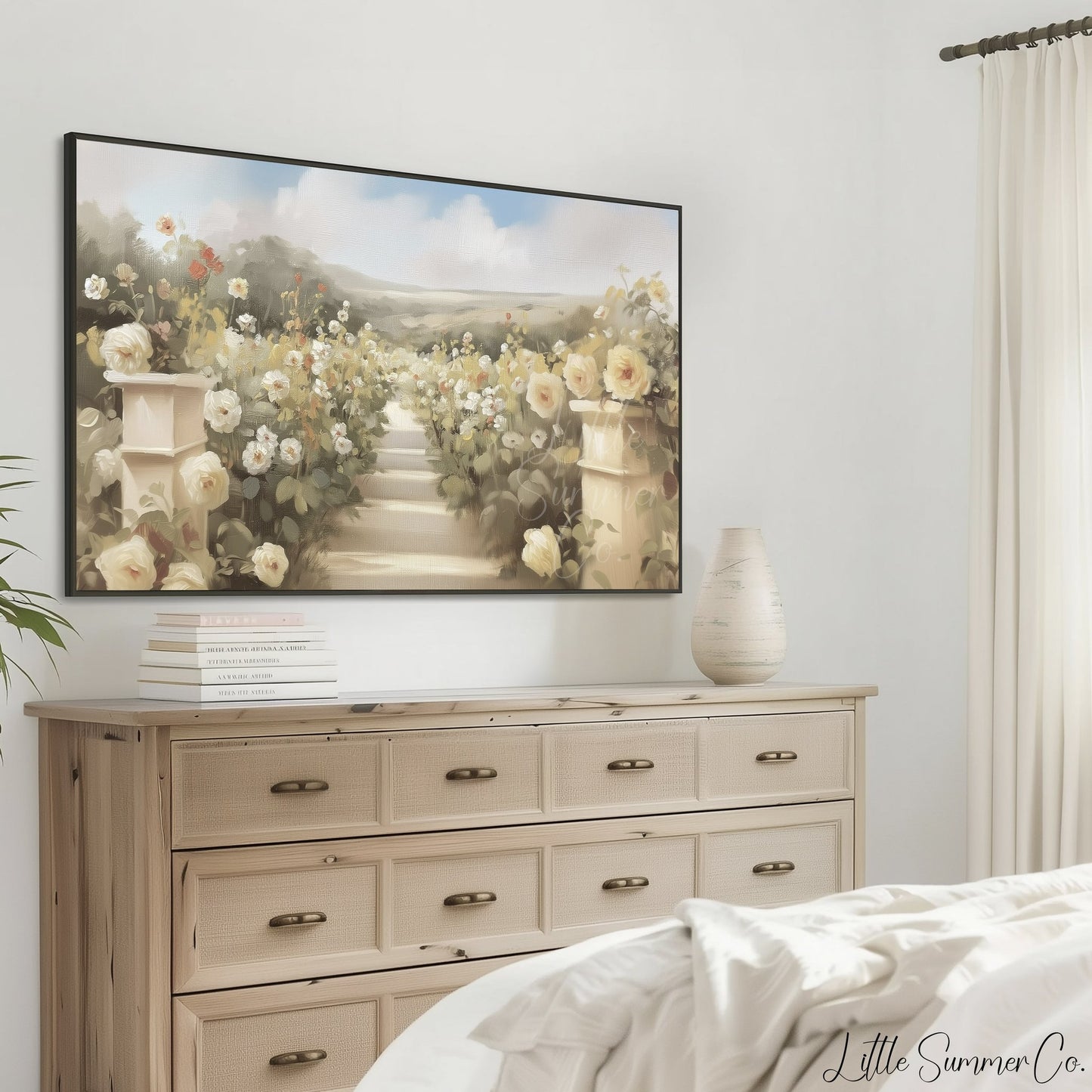 Rose Garden Path Frame TV Art displayed on a TV