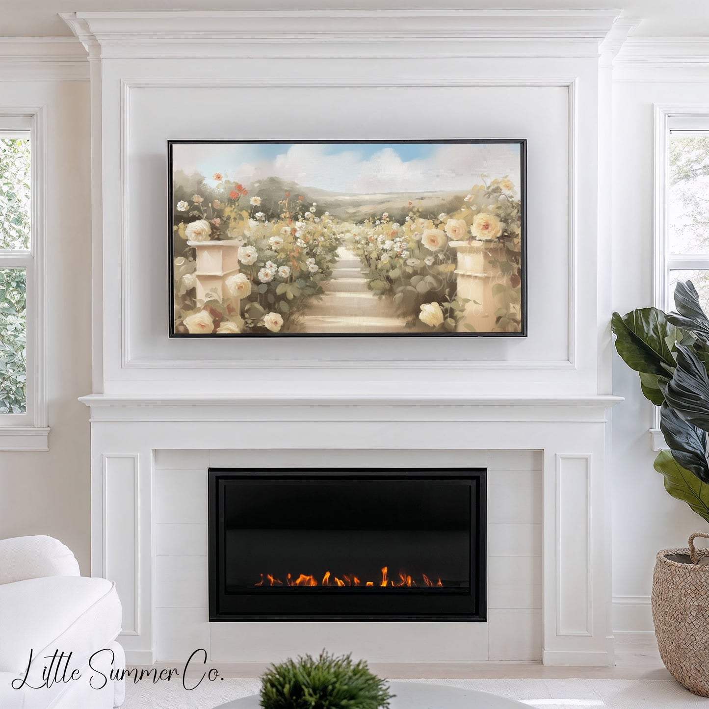 Rose Garden Path Frame TV Art displayed on a TV