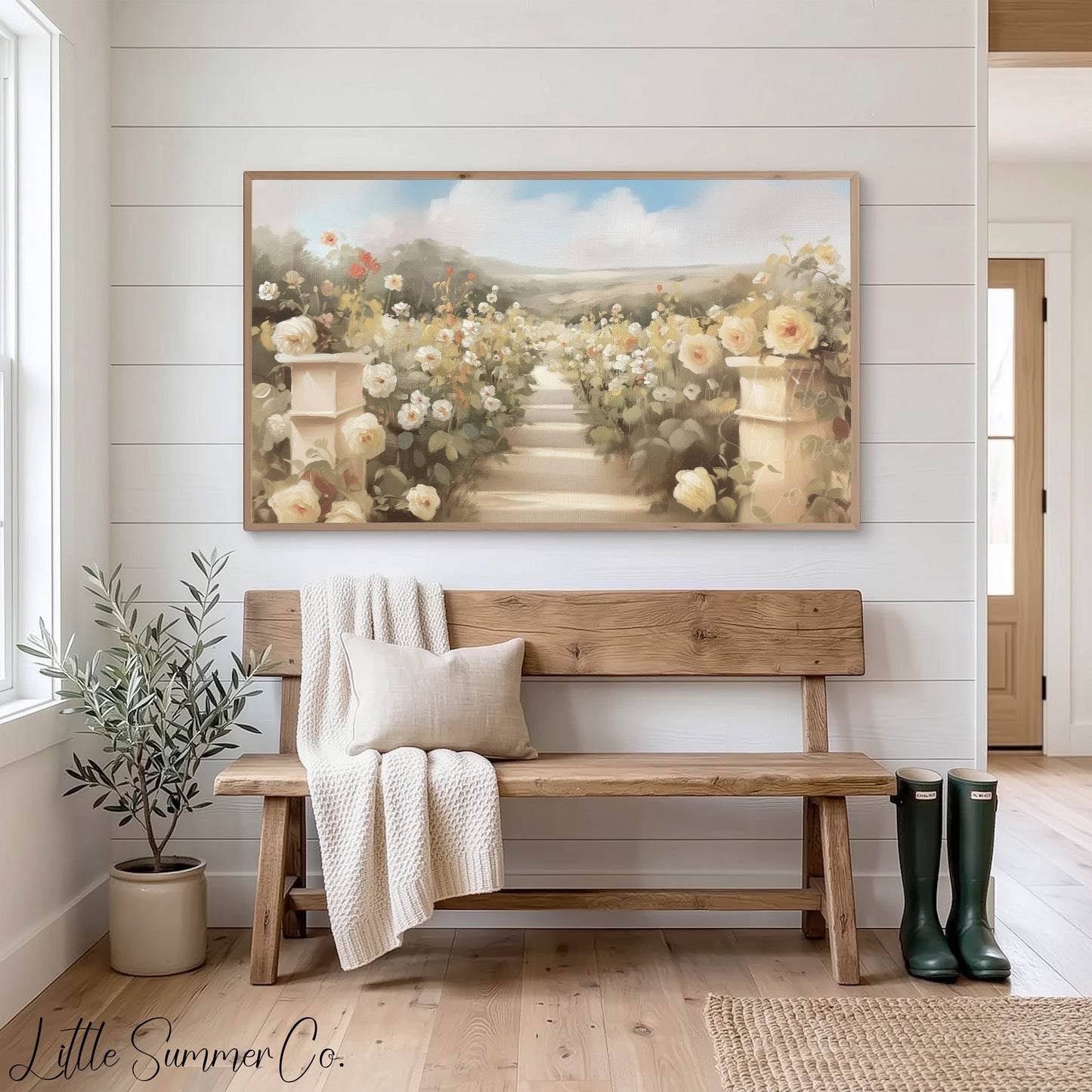 Rose Garden Path Frame TV Art displayed on a TV