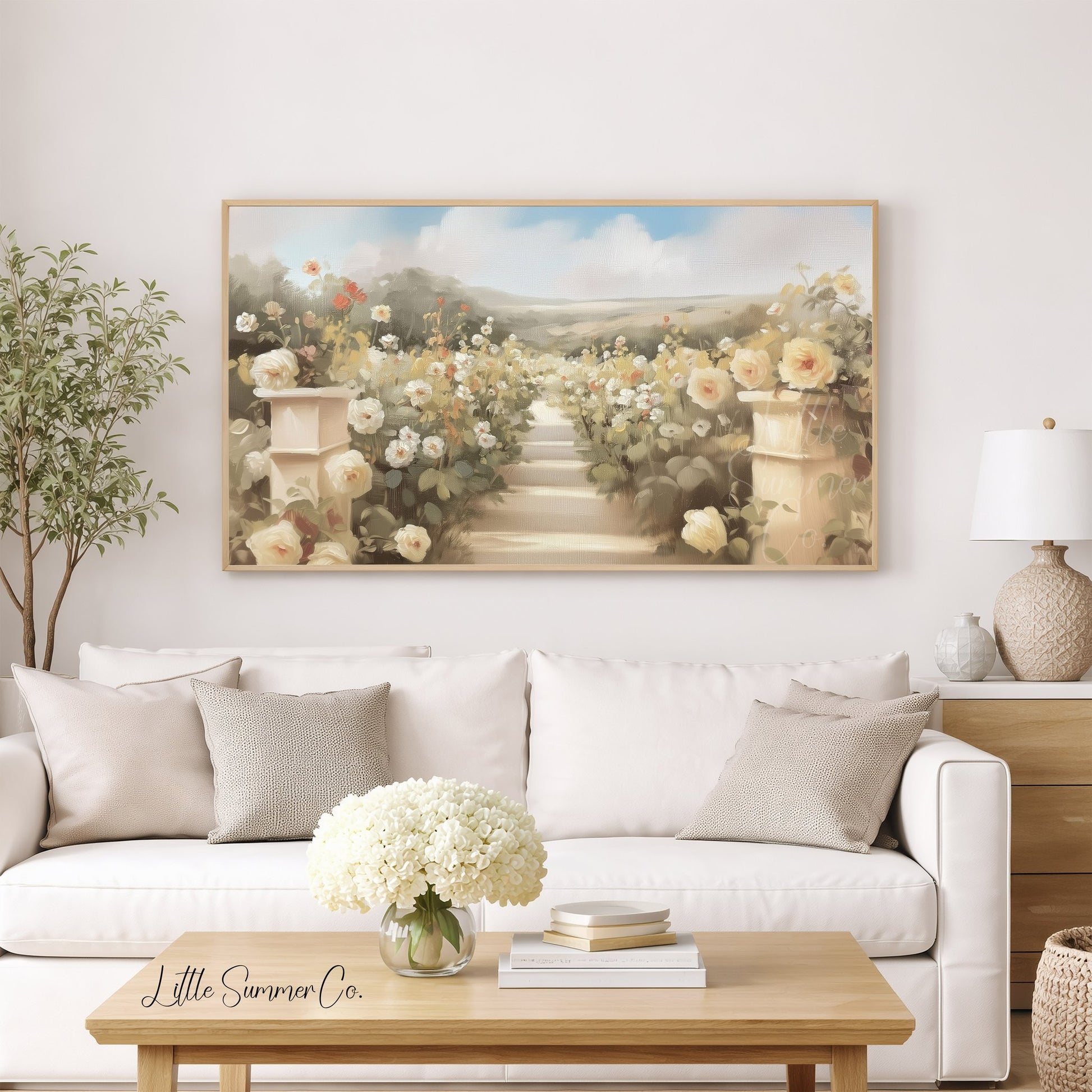 Rose Garden Path Frame TV Art displayed on a TV