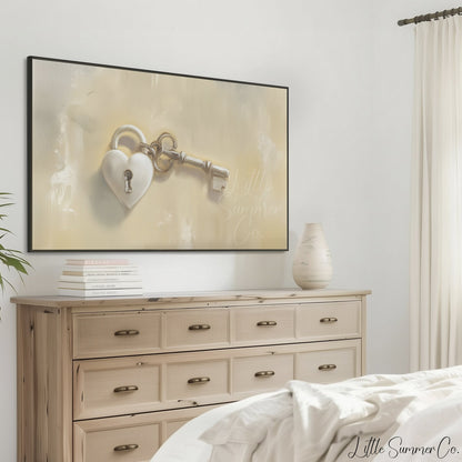 Heart Lock Key Frame TV Art displayed on a TV