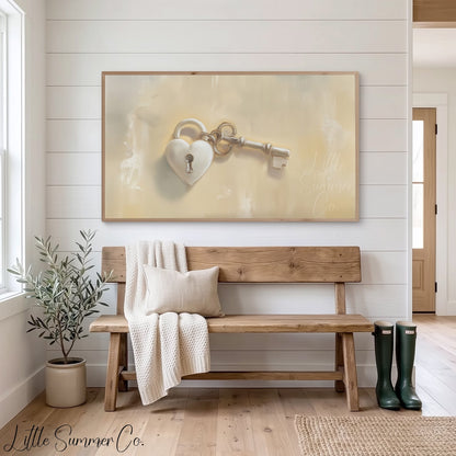 Heart Lock Key Frame TV Art displayed on a TV