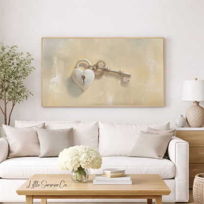 Heart Lock Key Frame TV Art displayed on a TV