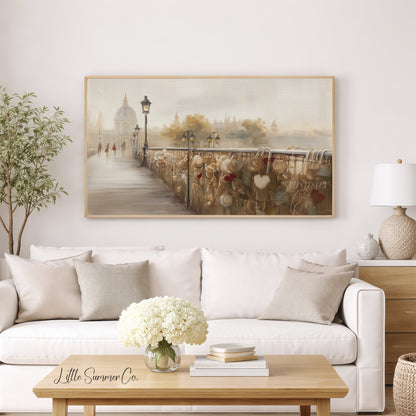 Love Lock Bridge Frame TV Art displayed on a TV
