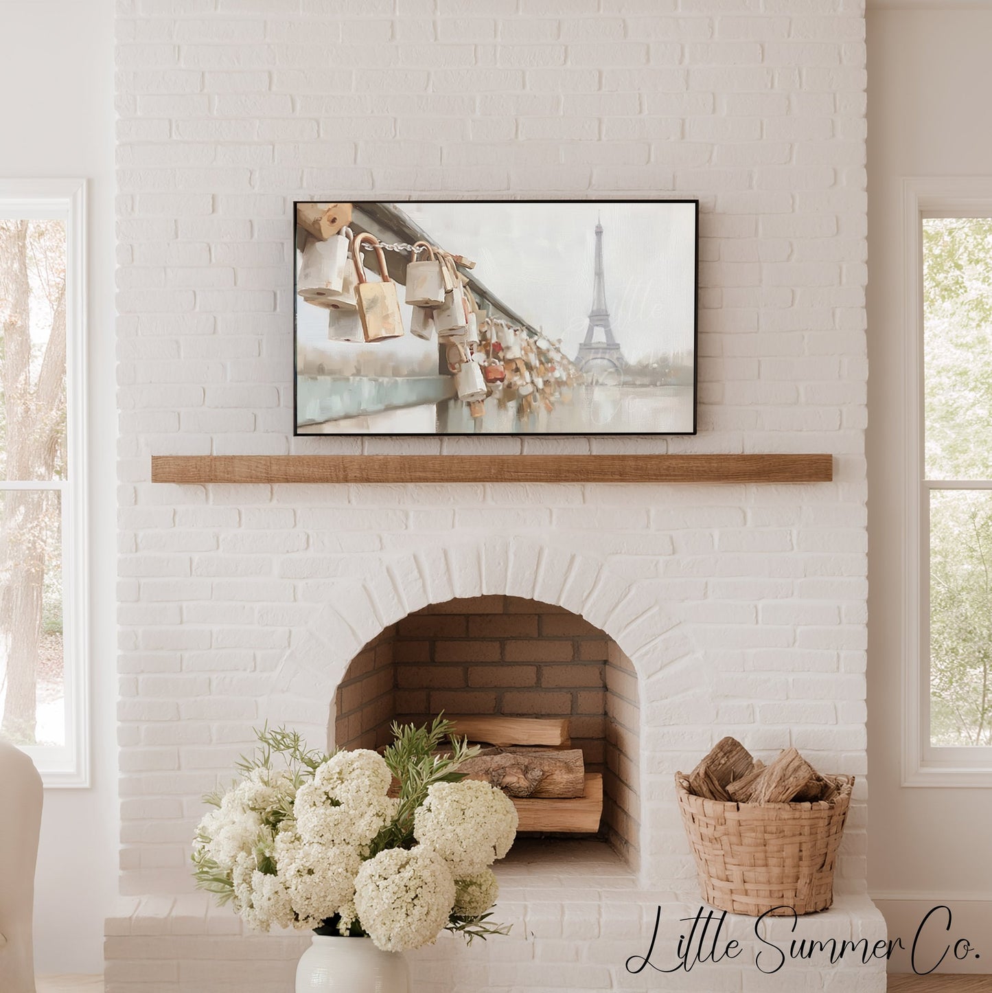 Paris Bridge Locks Frame TV Art displayed on a TV