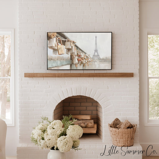 Paris Bridge Locks Frame TV Art displayed on a TV