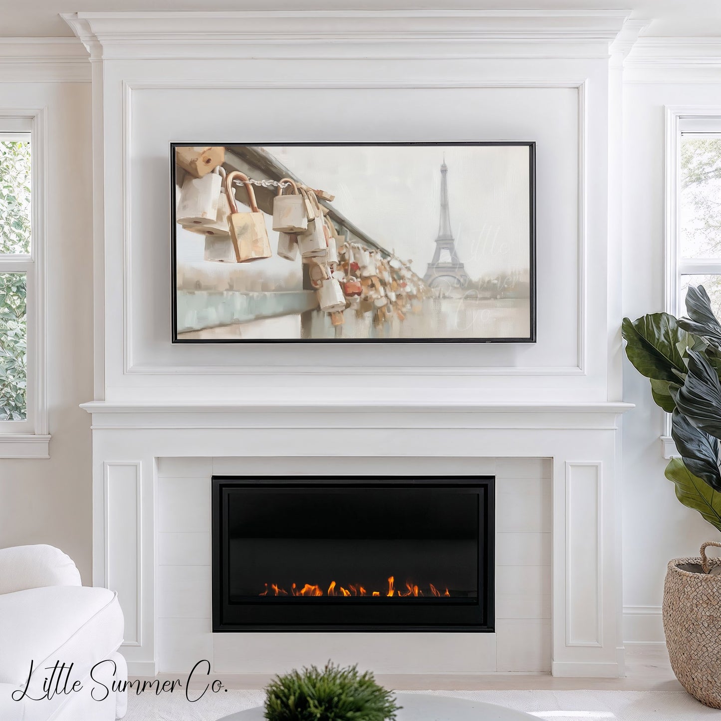 Paris Bridge Locks Frame TV Art displayed on a TV