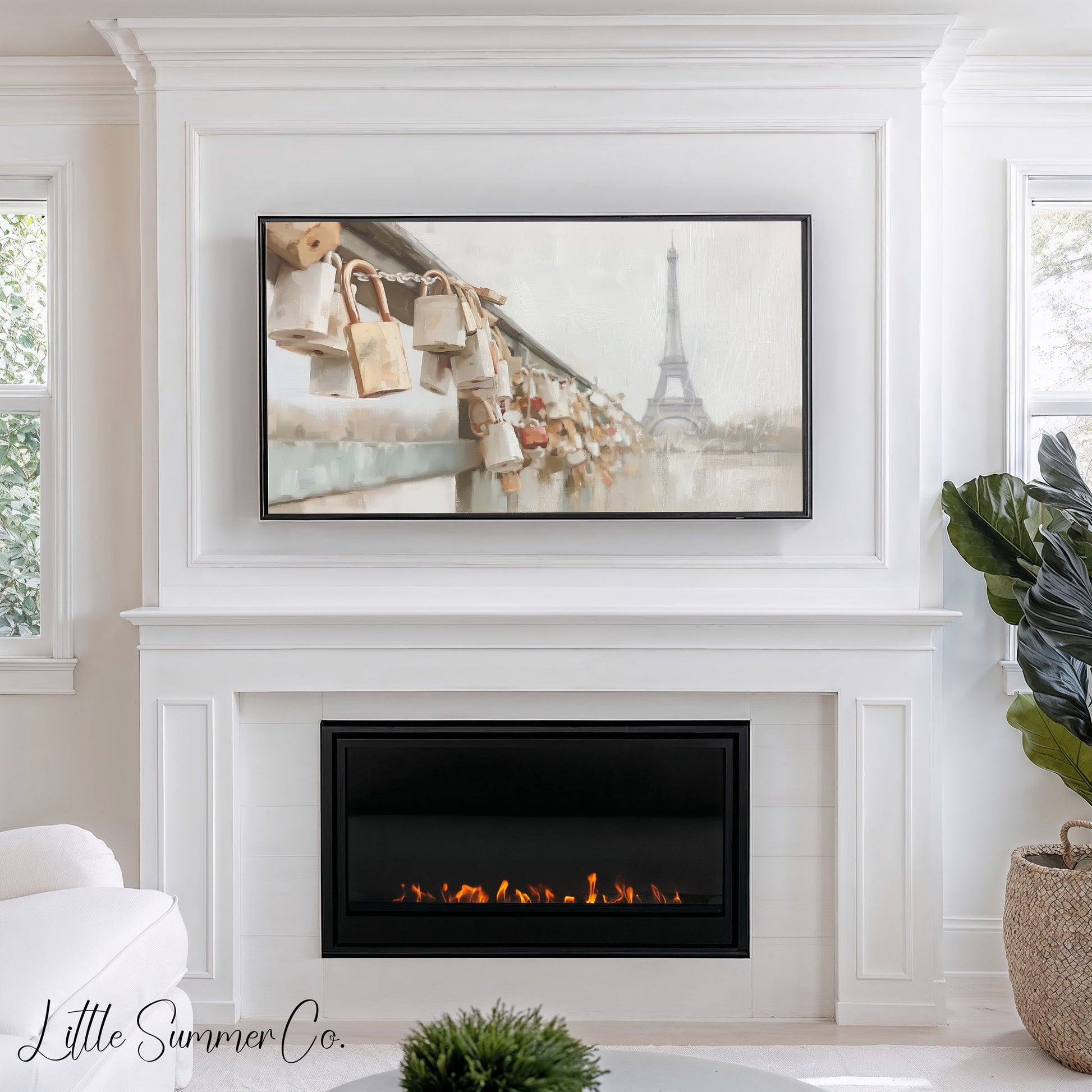 Paris Bridge Locks Frame TV Art displayed on a TV