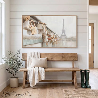 Paris Bridge Locks Frame TV Art displayed on a TV