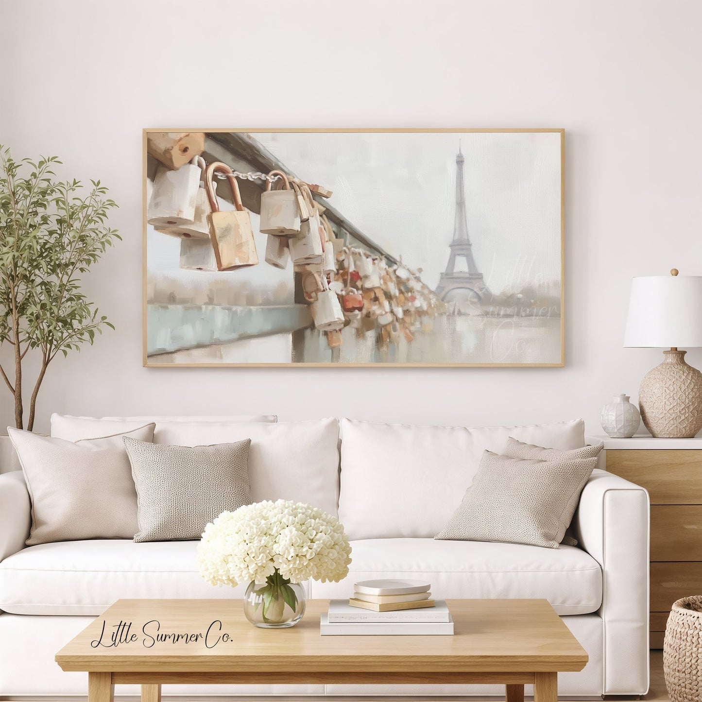Paris Bridge Locks Frame TV Art displayed on a TV