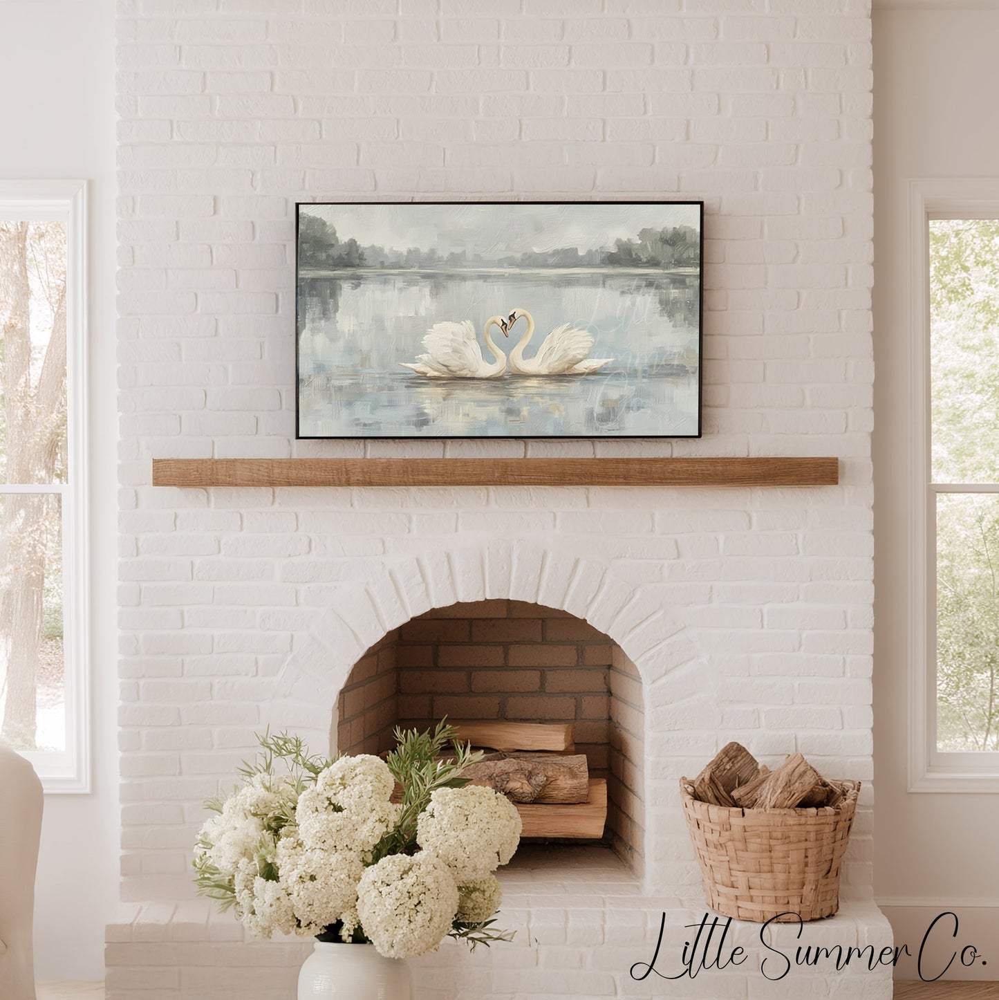 Swan Pair Lake Frame TV Art displayed on a TV
