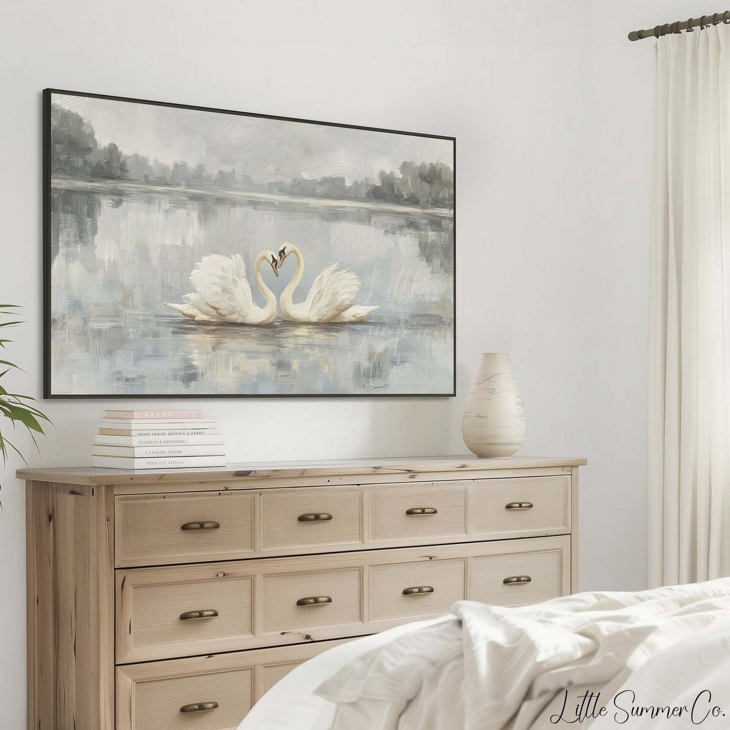 Swan Pair Lake Frame TV Art displayed on a TV