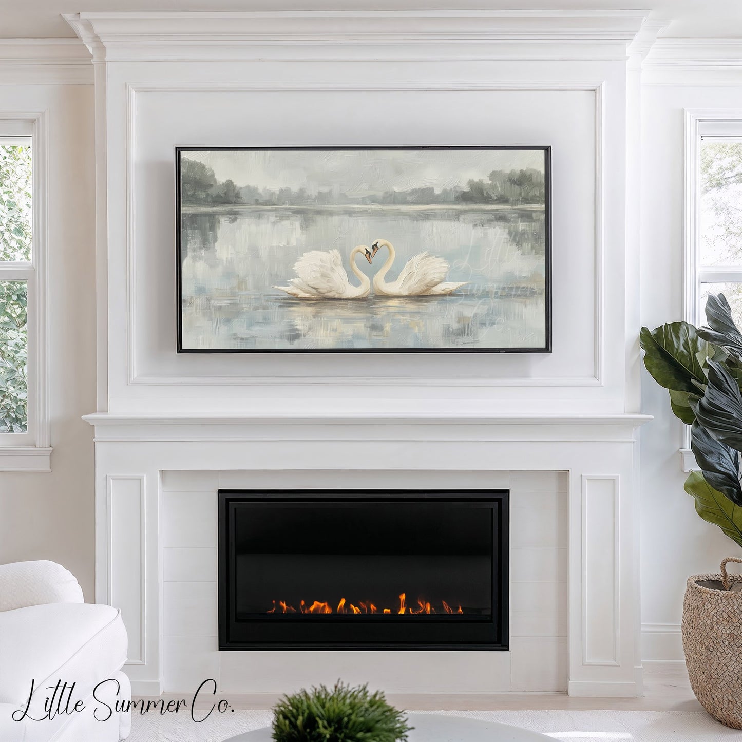 Swan Pair Lake Frame TV Art displayed on a TV