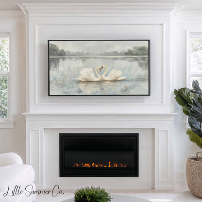Swan Pair Lake Frame TV Art displayed on a TV