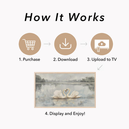 Swan Pair Lake Frame TV Art displayed on a TV