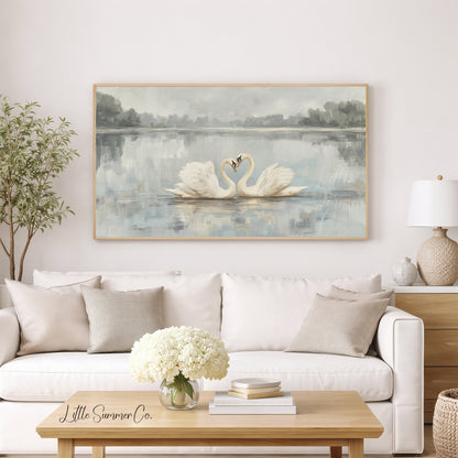 Swan Pair Lake Frame TV Art displayed on a TV