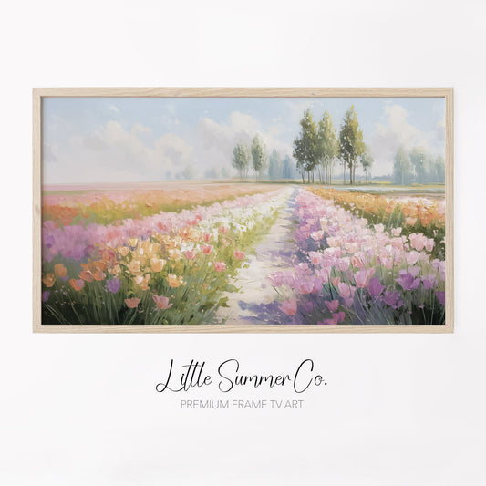 Tulip Path Frame TV Art displayed on a TV