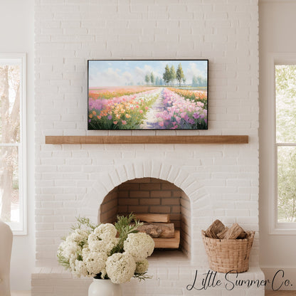 Tulip Path Frame TV Art displayed on a TV