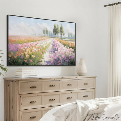 Tulip Path Frame TV Art displayed on a TV