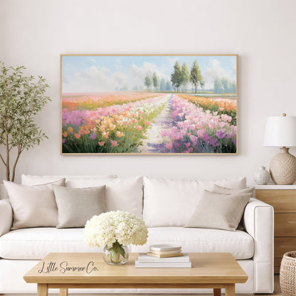 Tulip Path Frame TV Art displayed on a TV
