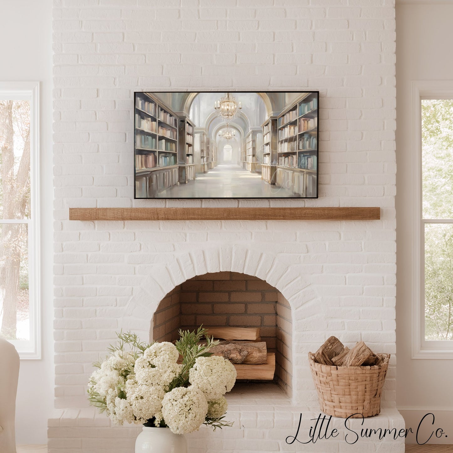 Grand Library Hall Frame TV Art displayed on a TV