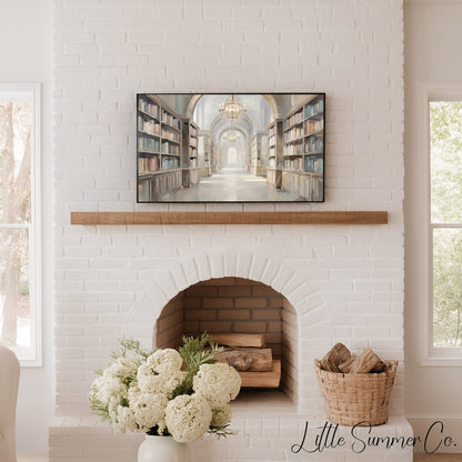 Grand Library Hall Frame TV Art displayed on a TV