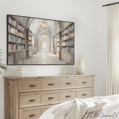 Grand Library Hall Frame TV Art displayed on a TV