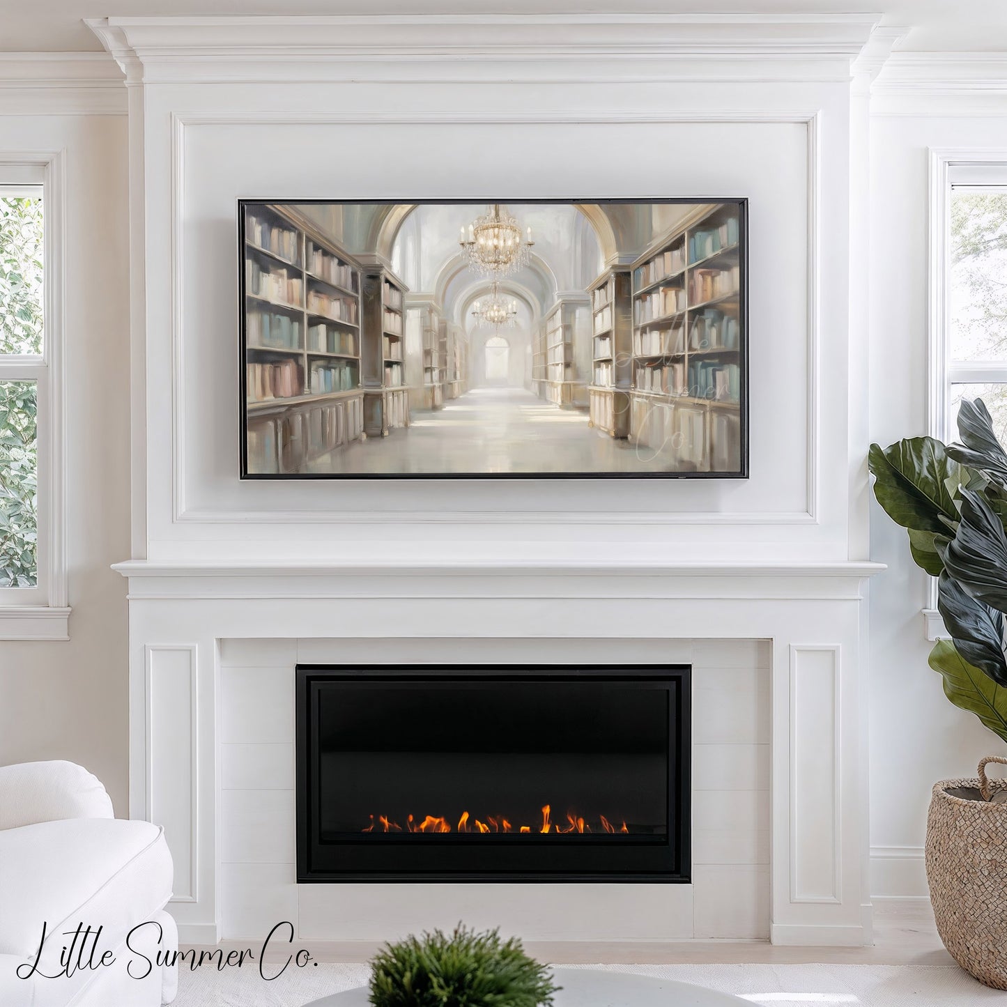Grand Library Hall Frame TV Art displayed on a TV