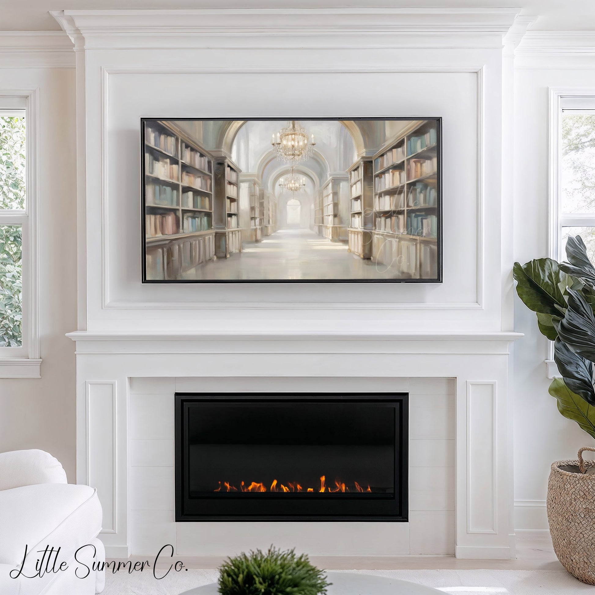 Grand Library Hall Frame TV Art displayed on a TV