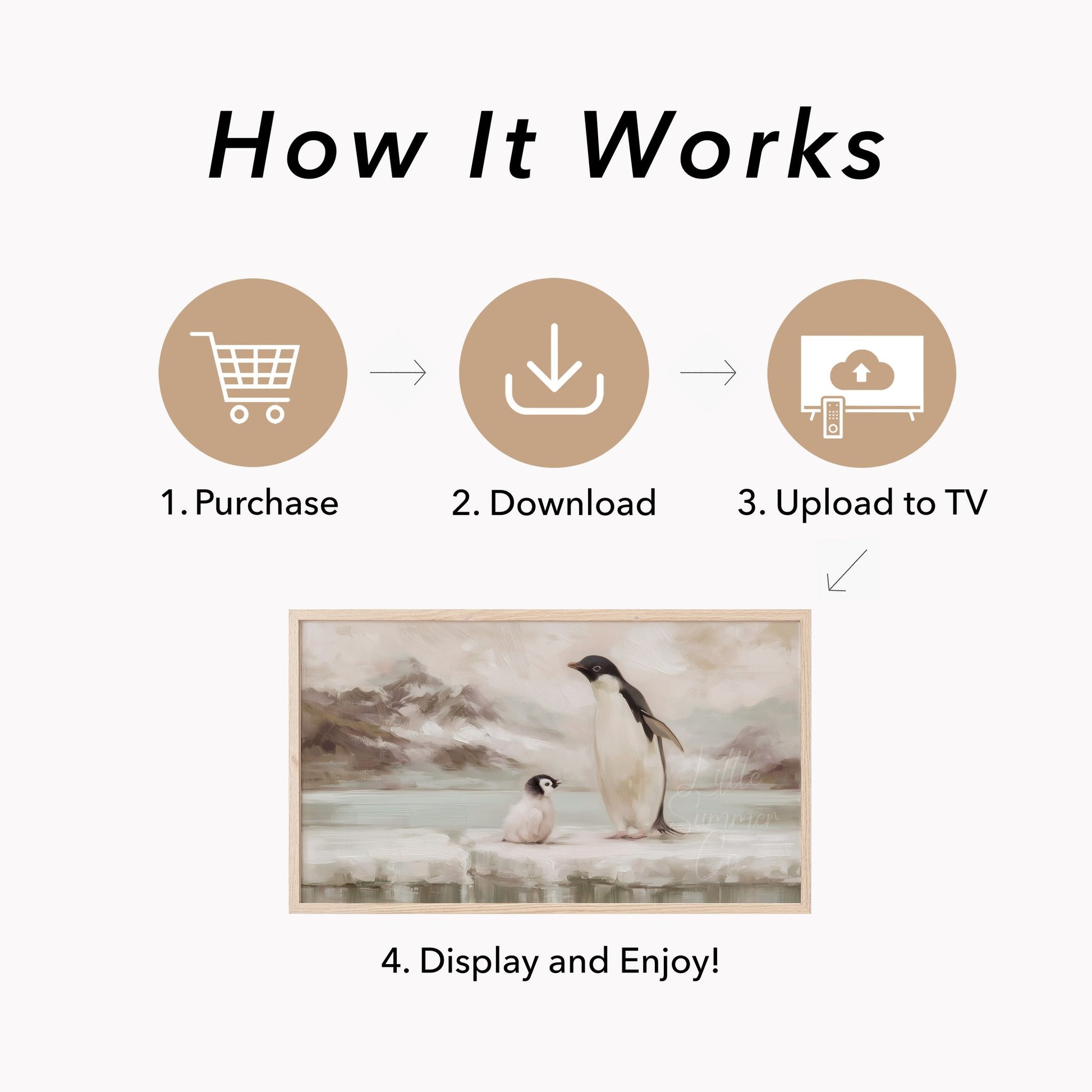 Penguin and Chick Frame TV Art displayed on a TV