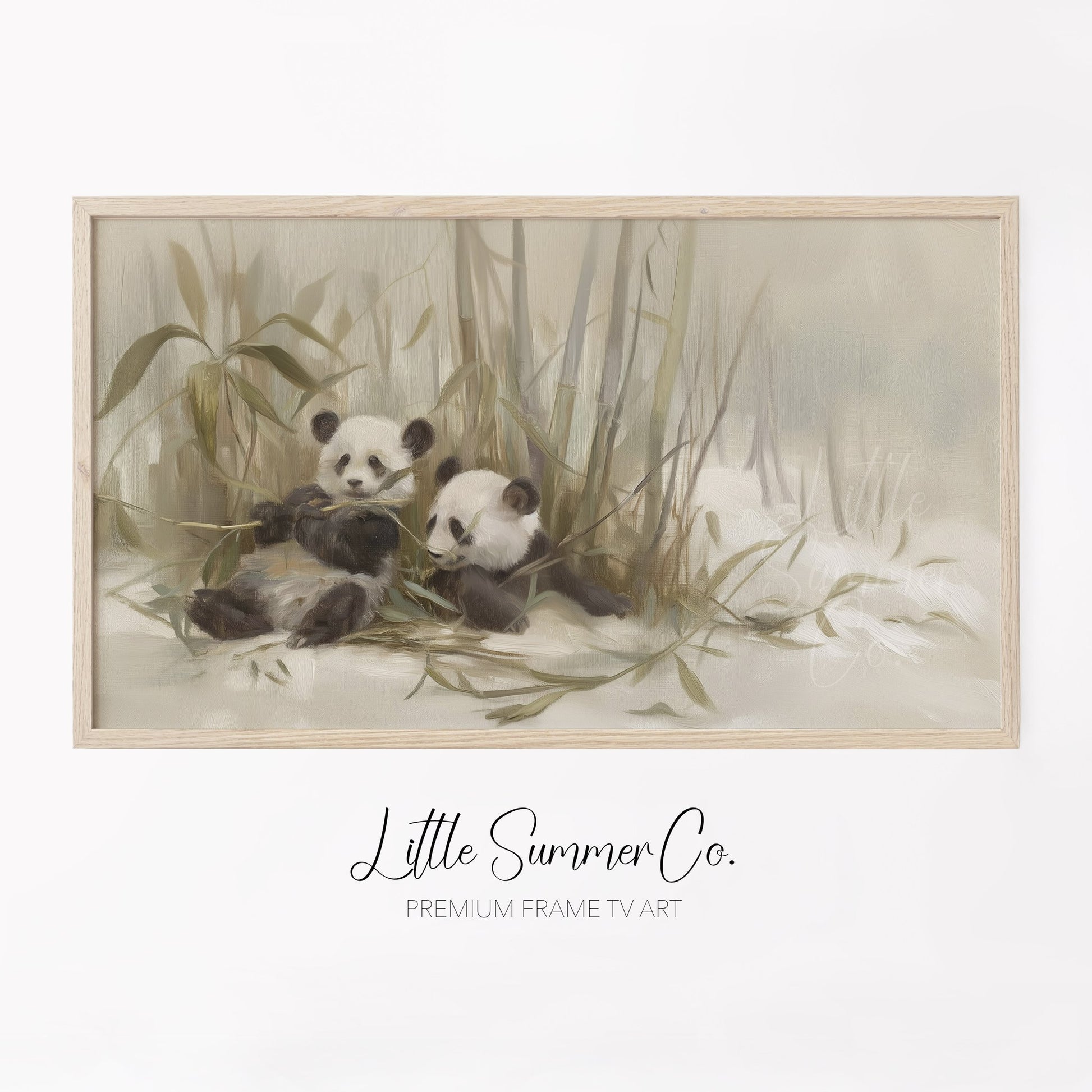 Panda Pair Bamboo Frame TV Art displayed on a TV