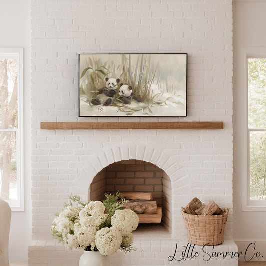 Panda Pair Bamboo Frame TV Art displayed on a TV