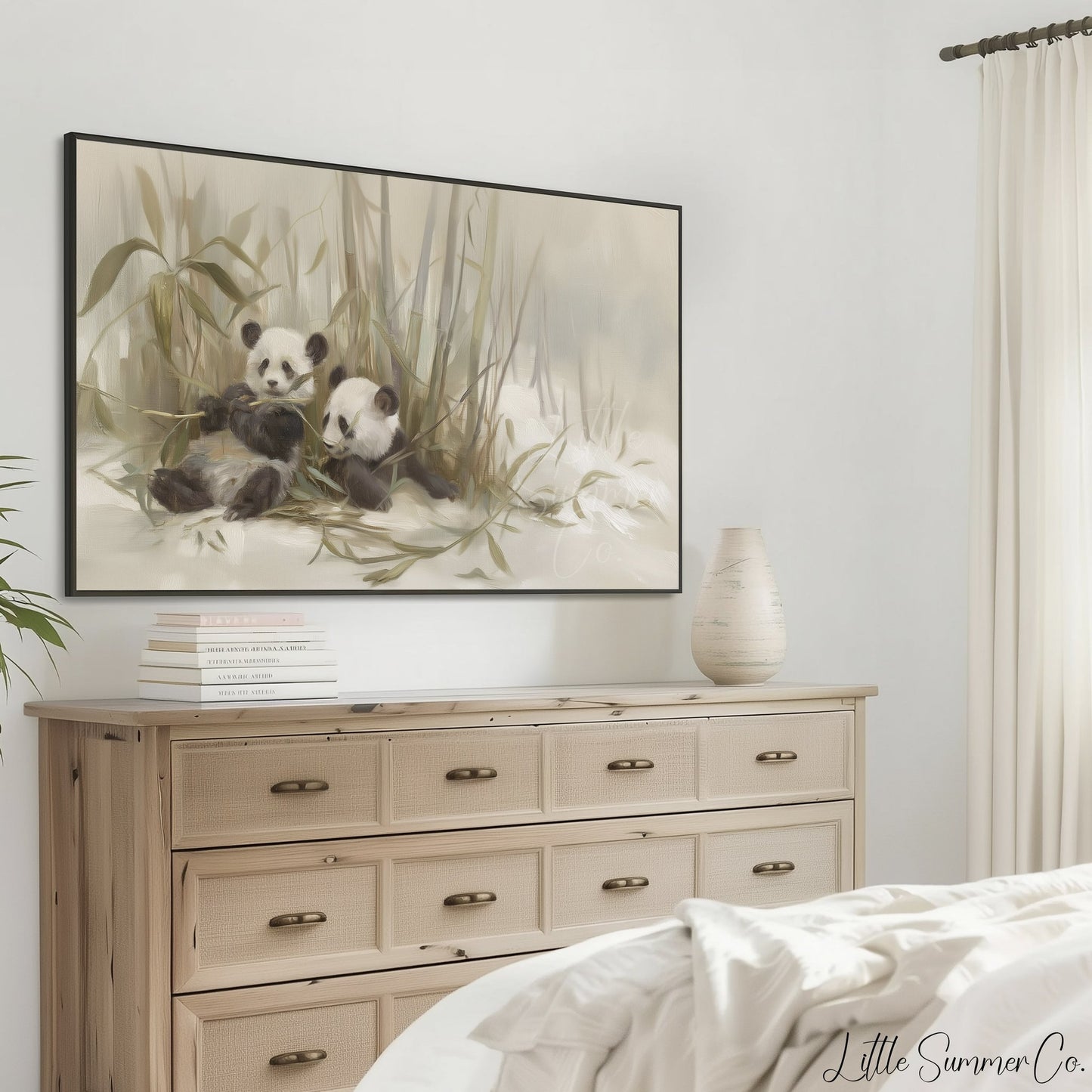 Panda Pair Bamboo Frame TV Art displayed on a TV