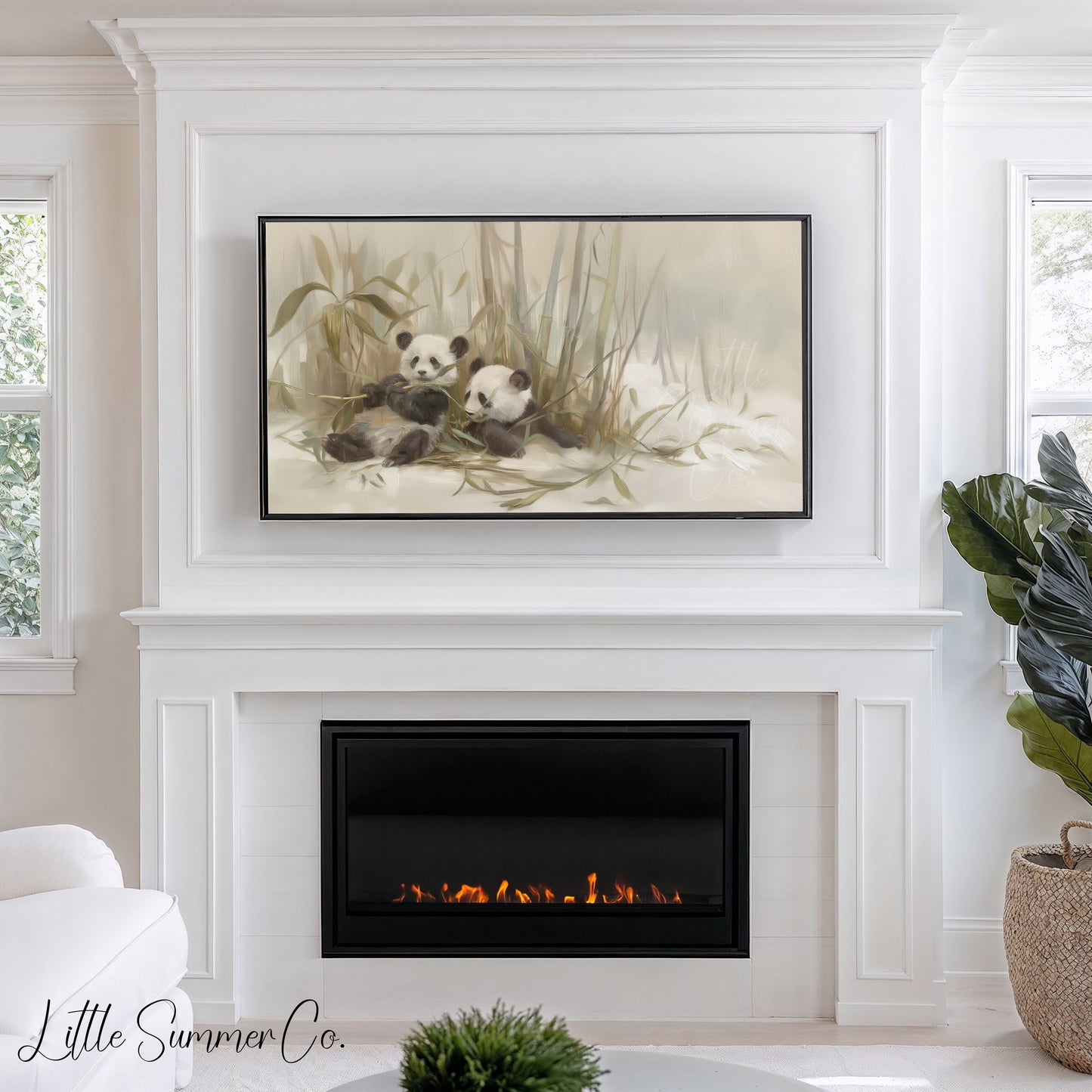 Panda Pair Bamboo Frame TV Art displayed on a TV