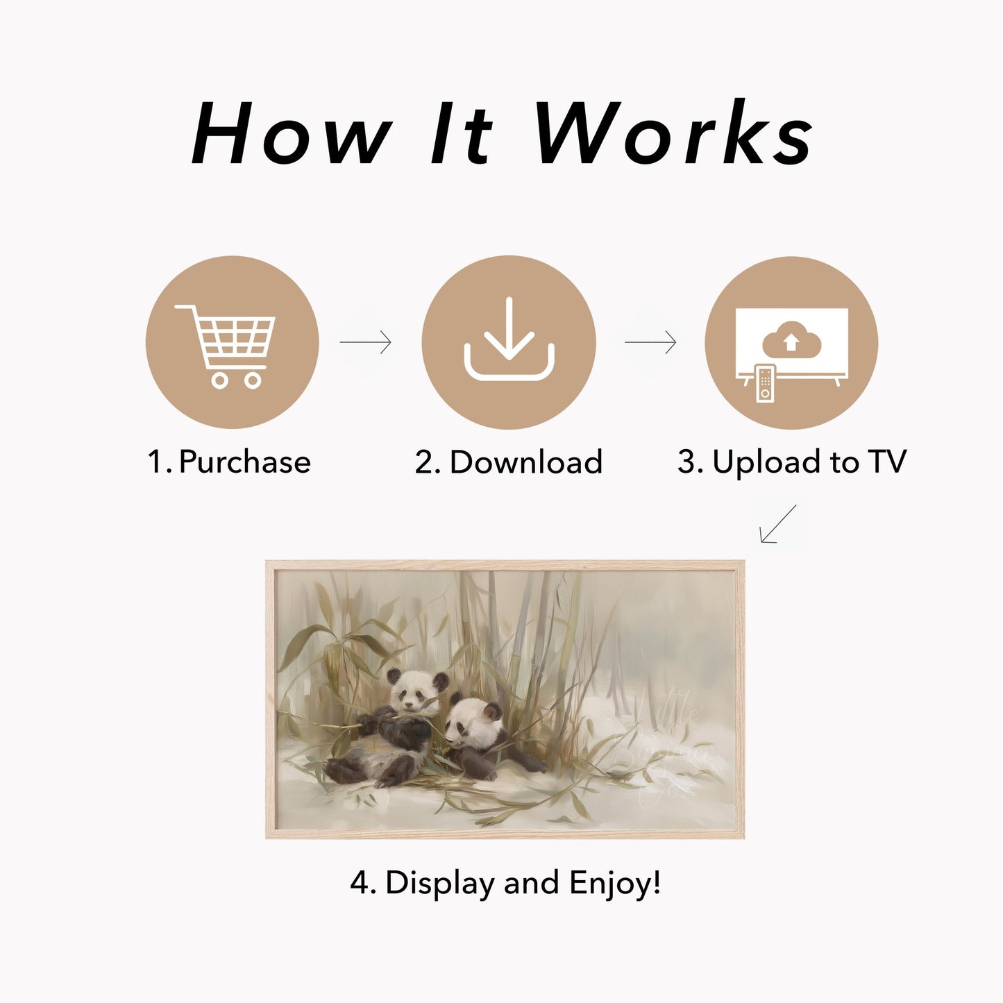 Panda Pair Bamboo Frame TV Art displayed on a TV