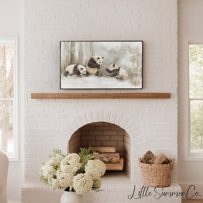 Panda Family in Snow Frame TV Art displayed on a TV